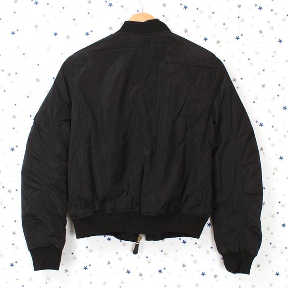 Fur Lined Short Bomber Jacket Patches Black - Picture 4 of 12
